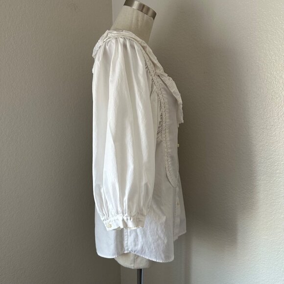 Rachel Ray Victorian Inspired Fitted Blouse Peter Pan Neck Puff Sleeve Minimalis - Picture 3 of 16